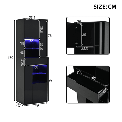 Vitrine de painel de partículas com 4 portas,1 gaveta e luz led,preto