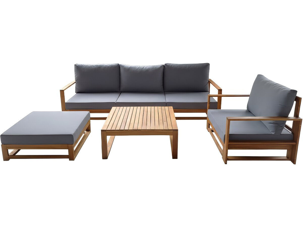 Conjunto de muebles de jardín de madera de acacia con cojines "bellingham" - 5 plazas - gris