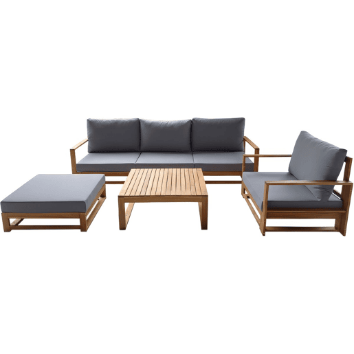 Conjunto de mobiliário de jardim em madeira de acácia com almofadas Bellingham - 5 lugares - Cinzento