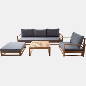 Conjunto de mobiliário de jardim em madeira de acácia com almofadas Bellingham - 5 lugares - Cinzento
