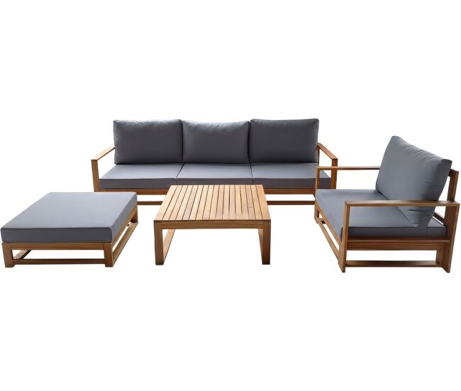 Conjunto de muebles de jardín de madera de acacia con cojines "bellingham" - 5 plazas - gris