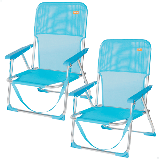 Aktive Conjunto de 2 cadeiras de praia dobráveis 44x40x72 cm azul com pega