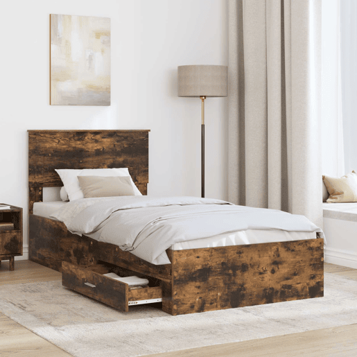 Estrutura de cama de solteiro para adultos Carvalho Defumado e Prata 75 x 190 cm