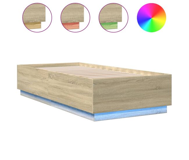 Estructura de cama individual para adultos con luces led madera roble sonoma 90x200 cm