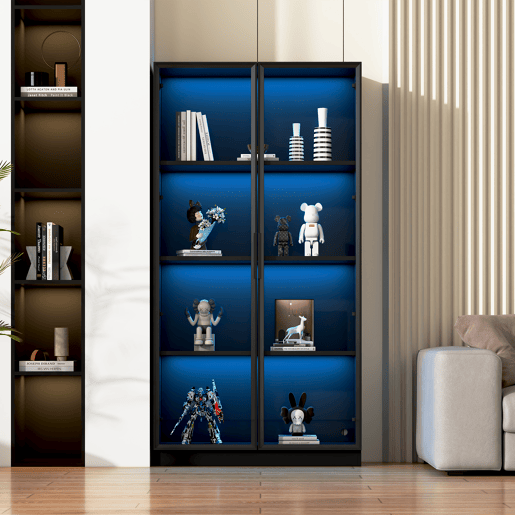 Vitrine de painel de partículas com 2 portas e luz led,preto