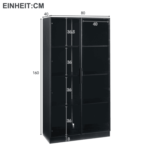 Vitrine de painel de partículas com 2 portas e luz led,preto