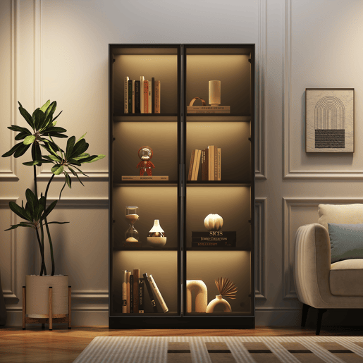 Vitrine de painel de partículas com 2 portas e luz led,preto