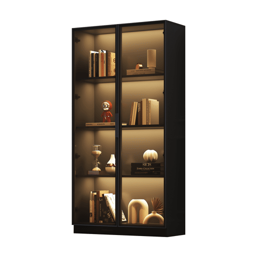Vitrine de painel de partículas com 2 portas e luz led,preto