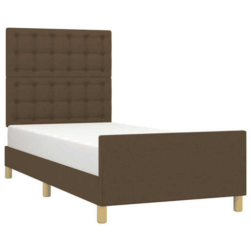 Estrutura de cama de solteiro Design c cabeceira 90x190 cm tecido castanho-escuro