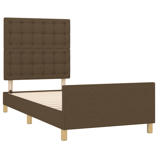 Estrutura de cama de solteiro Design c cabeceira 90x190 cm tecido castanho-escuro