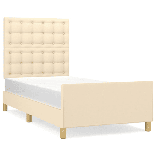 Estrutura de cama de solteiro para adultos c cabeceira tecido cor creme 90x190 cm