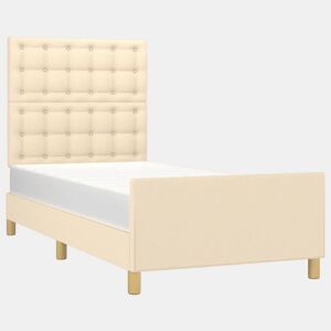 Estrutura de cama de solteiro para adultos c cabeceira tecido cor creme 90x190 cm