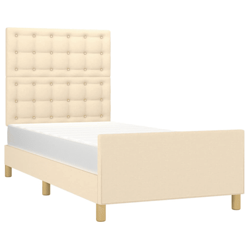 Estrutura de cama de solteiro para adultos c cabeceira tecido cor creme 90x190 cm
