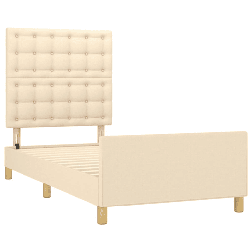 Estrutura de cama de solteiro para adultos c cabeceira tecido cor creme 90x190 cm