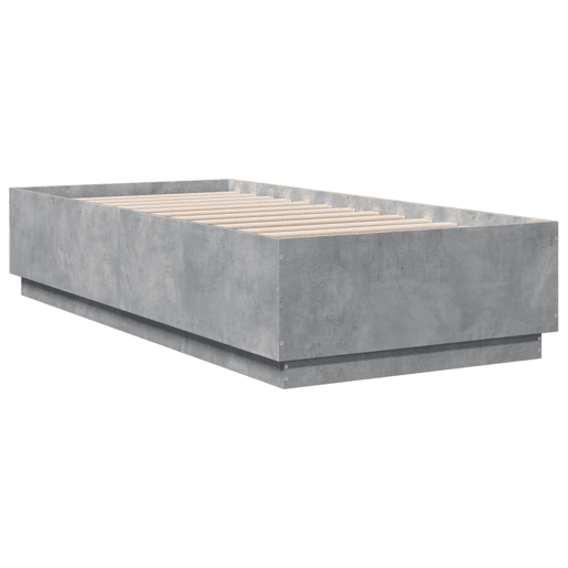 Estrutura de cama de solteiro para adultos c luzes LED derivados madeira cinza cimento