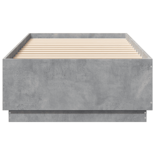 Estrutura de cama de solteiro para adultos c luzes LED derivados madeira cinza cimento