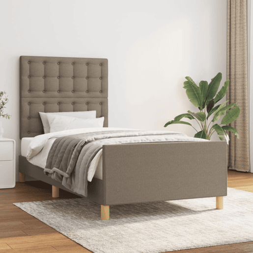 Estrutura de cama de solteiro Design cabeceira 90x190 cm tecido castanho-acinzentado