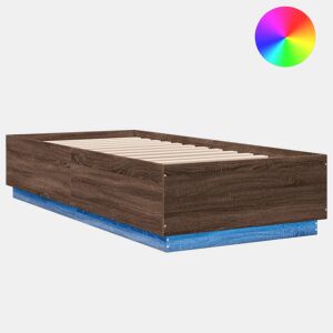 Estrutura de cama de solteiro para adultos c luzes LED derivados madeira carvalho castanho