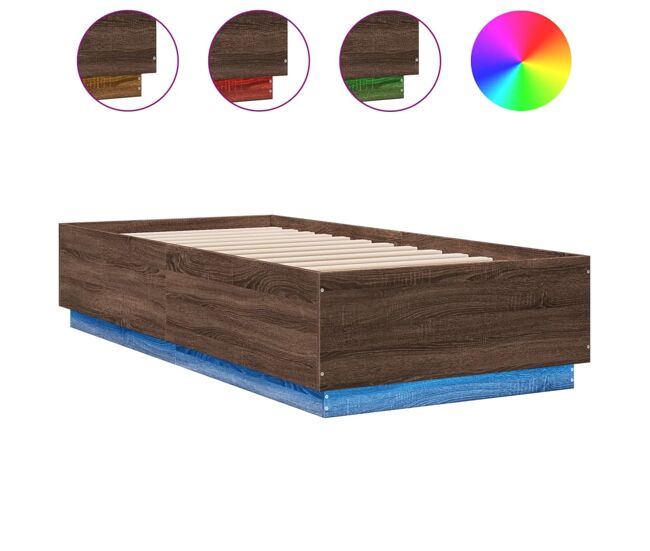 Estructura de cama individual para adultos con luces led madera roble marrón 90x200 cm