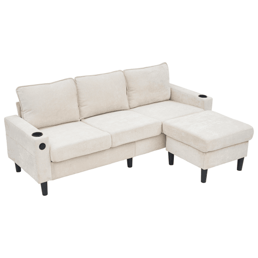 Sofá modular 4 lugares fixa de linho,bege