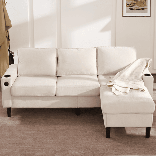Sofá modular 4 lugares fixa de linho,bege