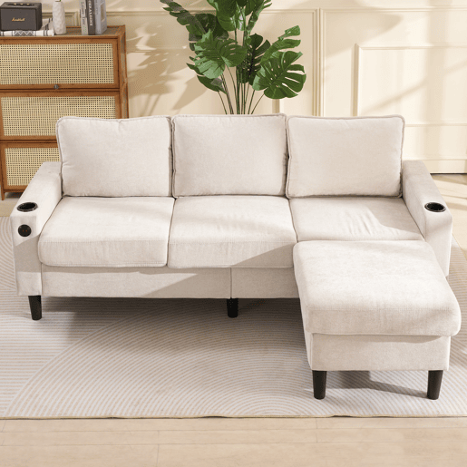 Sofá modular 4 lugares fixa de linho,bege