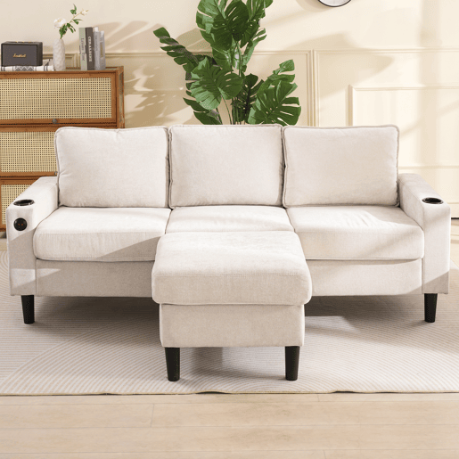 Sofá modular 4 lugares fixa de linho,bege