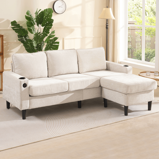 Sofá modular 4 lugares fixa de linho,bege