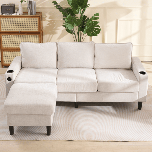 Sofá modular 4 lugares fixa de linho,bege