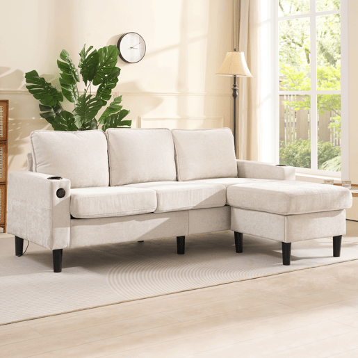 Sofá modular 4 lugares fixa de linho,bege