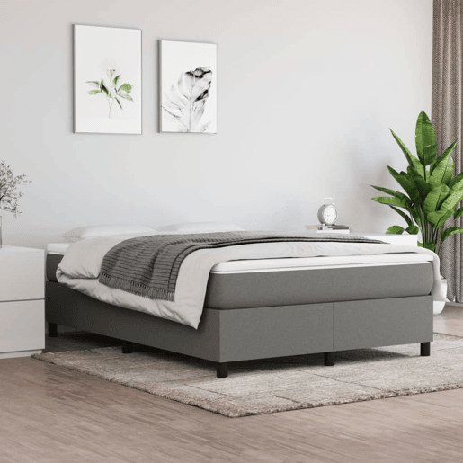 Estrutura de Cama de casal moderno com molas 140x190 cm tecido cinzento-escuro