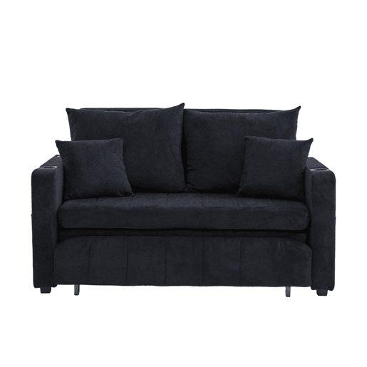 Sofá de tecido multifuncional - dobrável, 2 funções, lavável, USB, porta-copos - Preto