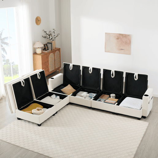 Sofá modular 6 lugares fixa de tecido com almacenaje,bege