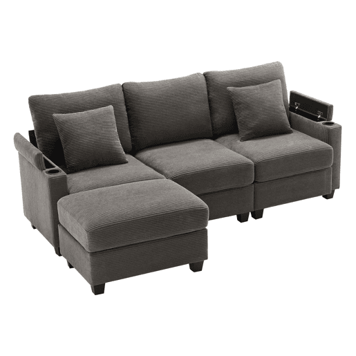 Sofá modular 4 lugares fixa de tecido,cinza