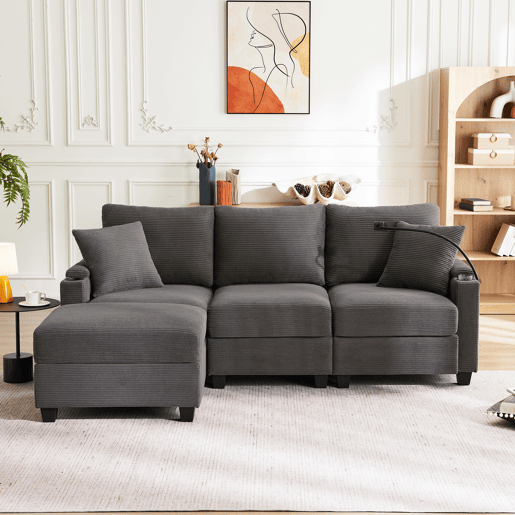 Sofá modular 4 lugares fixa de tecido,cinza
