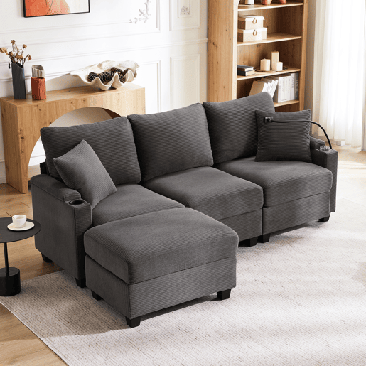 Sofá modular 4 lugares fixa de tecido,cinza