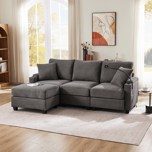 Sofá modular 4 lugares fixa de tecido,cinza