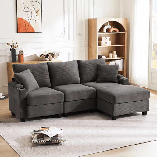 Sofá modular 4 lugares fixa de tecido,cinza