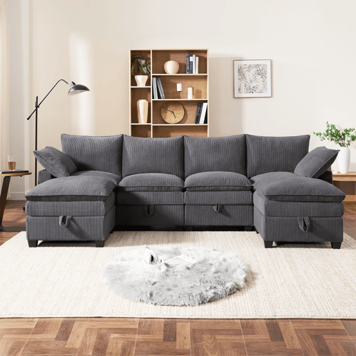 Sofá modular 6 lugares fixa de tecido com almacenaje,cinza Sofá modular 6 lugares fixa de tecido com almacenaje,cinza