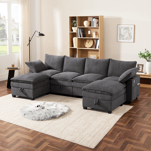 Sofá modular 6 lugares fixa de tecido com almacenaje,cinza Sofá modular 6 lugares fixa de tecido com almacenaje,cinza