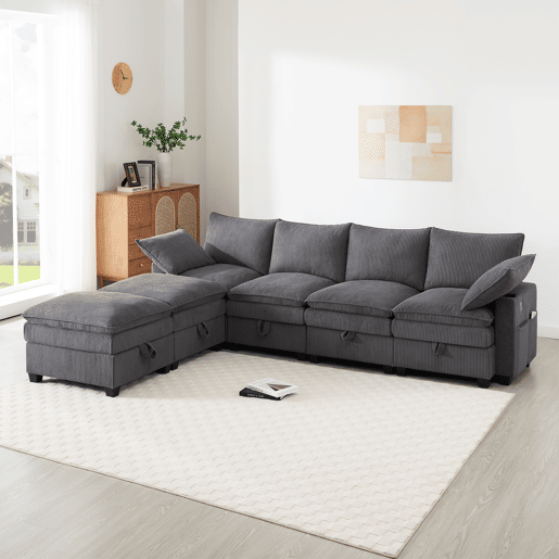Sofá modular 6 lugares fixa de tecido com almacenaje,cinza Sofá modular 6 lugares fixa de tecido com almacenaje,cinza