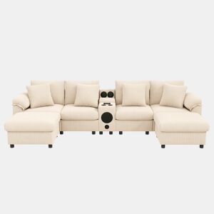 Sofá modular 6 lugares fixa de tecido,bege