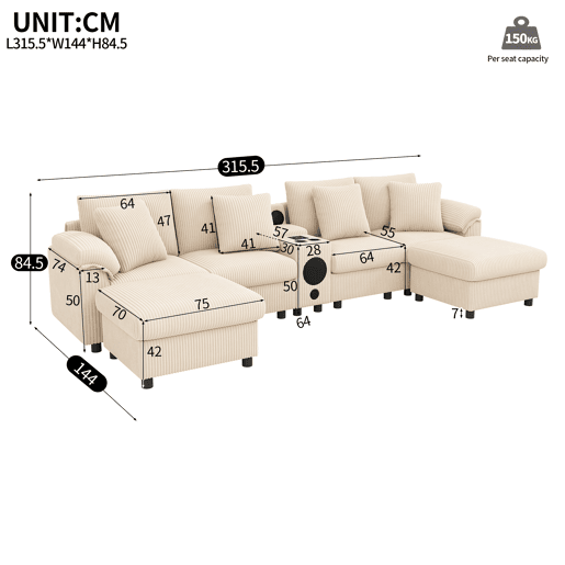 Sofá modular 6 lugares fixa de tecido,bege Sofá modular 6 lugares fixa de tecido,bege