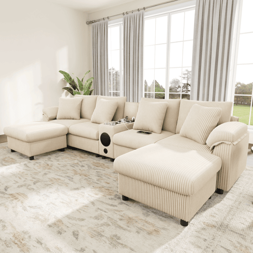 Sofá modular 6 lugares fixa de tecido,bege Sofá modular 6 lugares fixa de tecido,bege