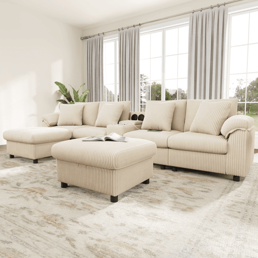 Sofá modular 6 lugares fixa de tecido,bege Sofá modular 6 lugares fixa de tecido,bege