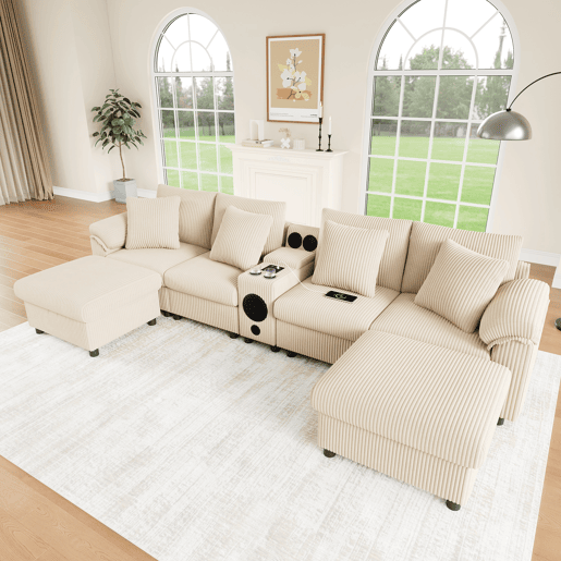 Sofá modular 6 lugares fixa de tecido,bege Sofá modular 6 lugares fixa de tecido,bege