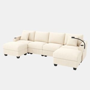 Sofá modular 6 lugares fixa de tecido,bege