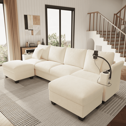 Sofá modular 6 lugares fixa de tecido,bege
