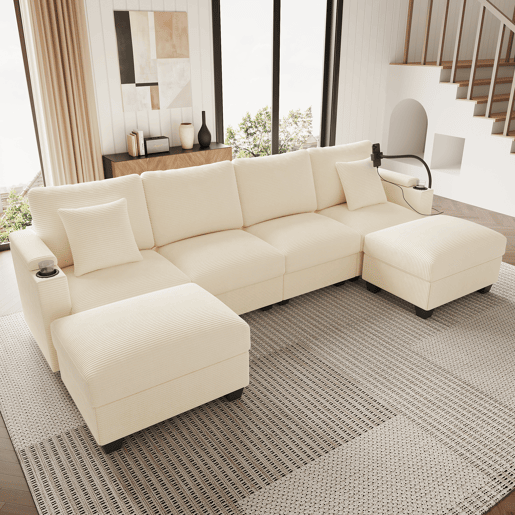 Sofá modular 6 lugares fixa de tecido,bege