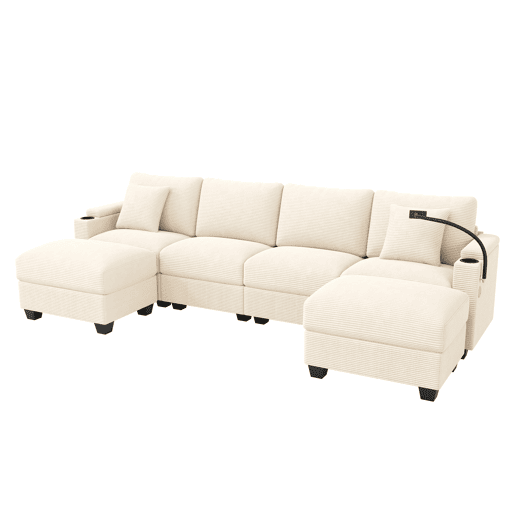 Sofá modular 6 lugares fixa de tecido,bege